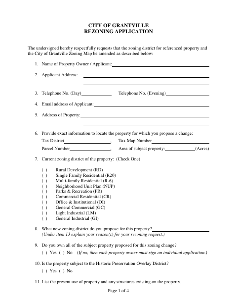 First page of the Rezoning Application Form