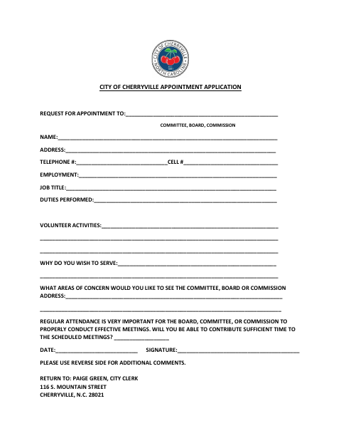 First page of the Appointment Application