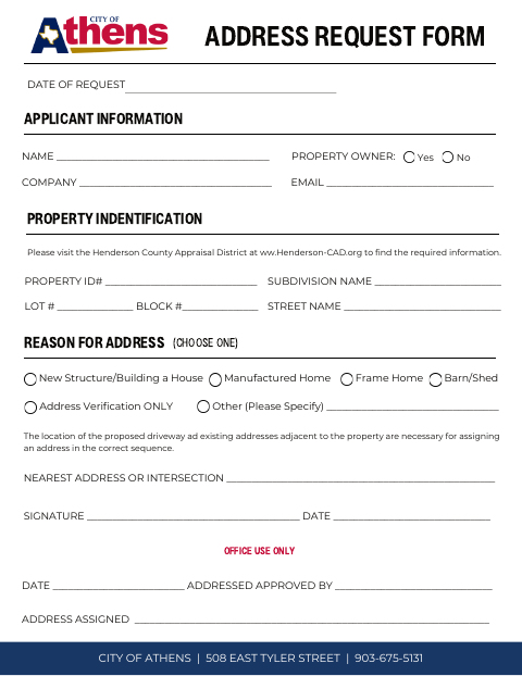 First page of the Address Request Form
