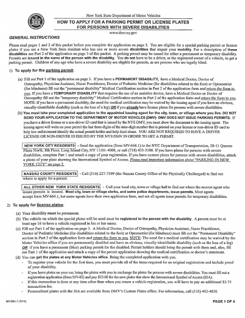 First page of the Application for a Parking Permit or License Plates for Persons With Severe Disabilities