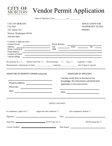 First page of the Vendor Permit Application