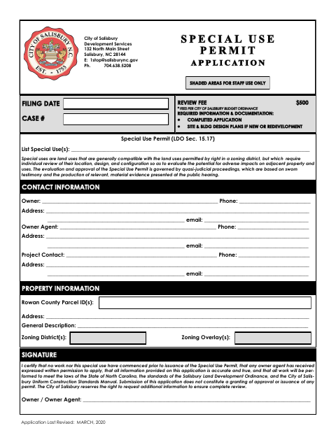 First page of the Special Use Permit Application
