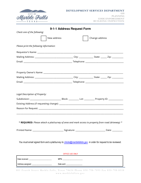 First page of the 9-1-1 Address Request Form
