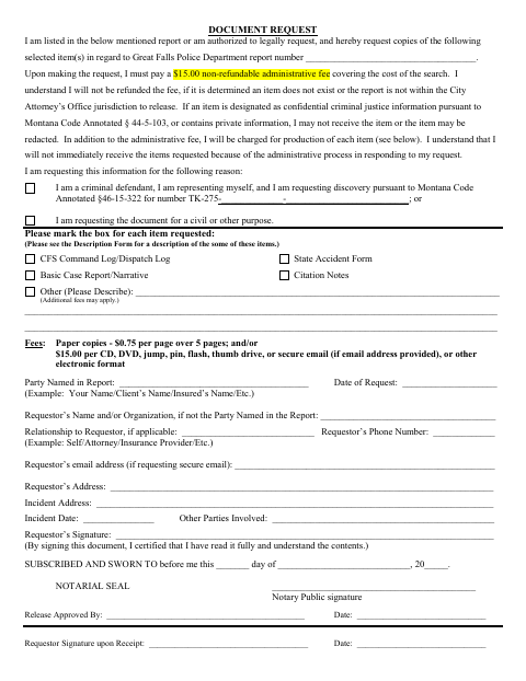 First page of the City Attorney Document Request