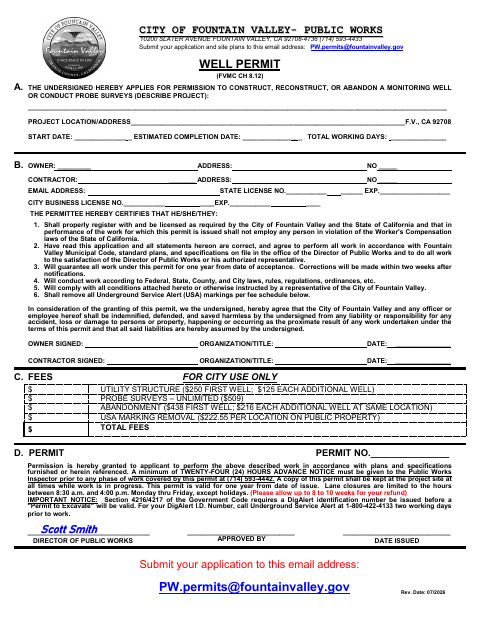 First page of the Well Permit Application