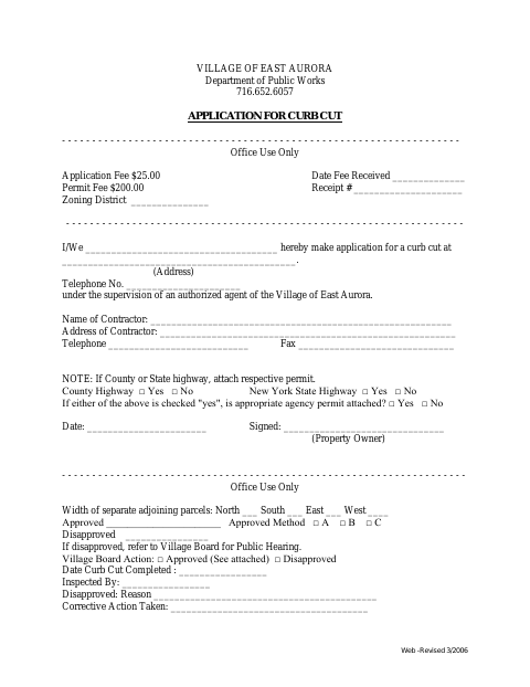 First page of the Application for Curb Cut