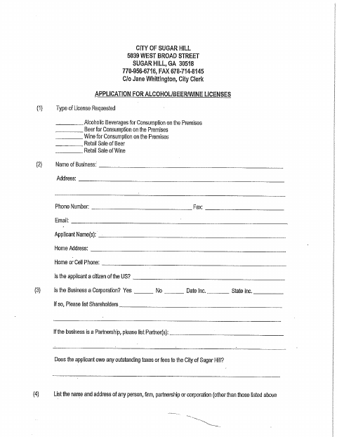 First page of the Alcohol Consumption License Application
