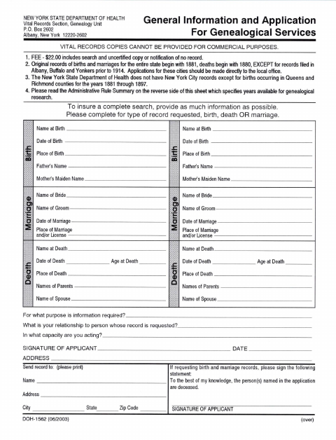 First page of the Genealogical Records Request