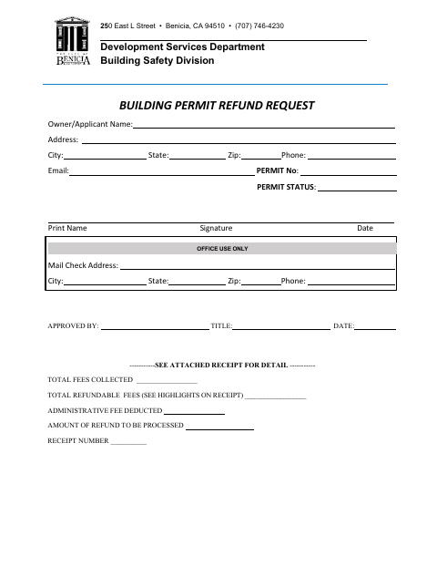 First page of the Building Permit Refund Request