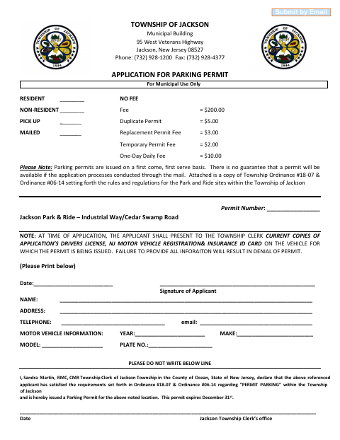 First page of the Application for Parking Permit