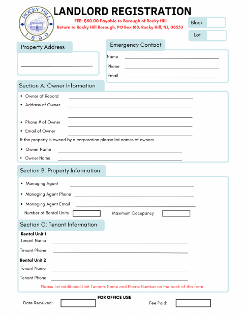 First page of the Landlord Registration