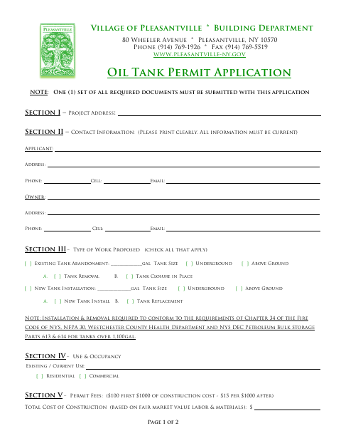 First page of the Oil Tank Permit Application