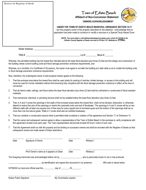 First page of the Affidavit of Non-Conversion Statement