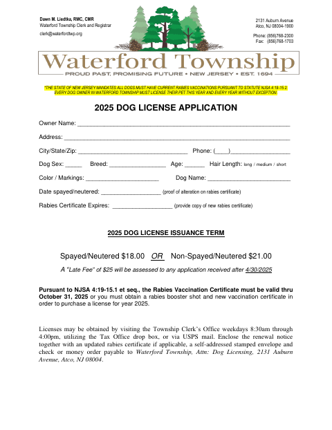 First page of the Dog License Application