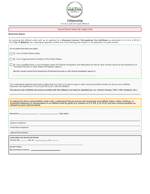 First page of the Citizenship Affidavit