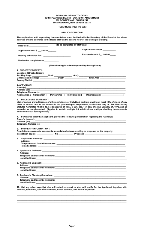 First page of the Joint Land Use Application and Procedures