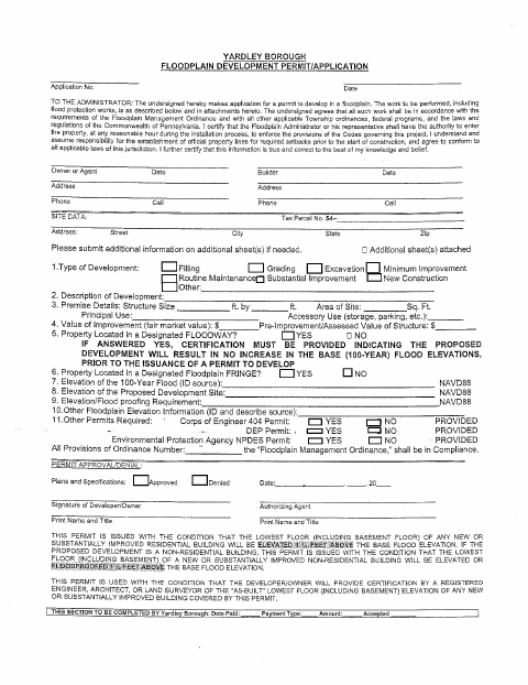 First page of the Floodplain Development Permit Application