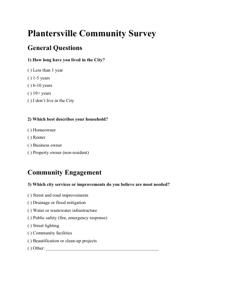 First page of the Community Survey General Questions