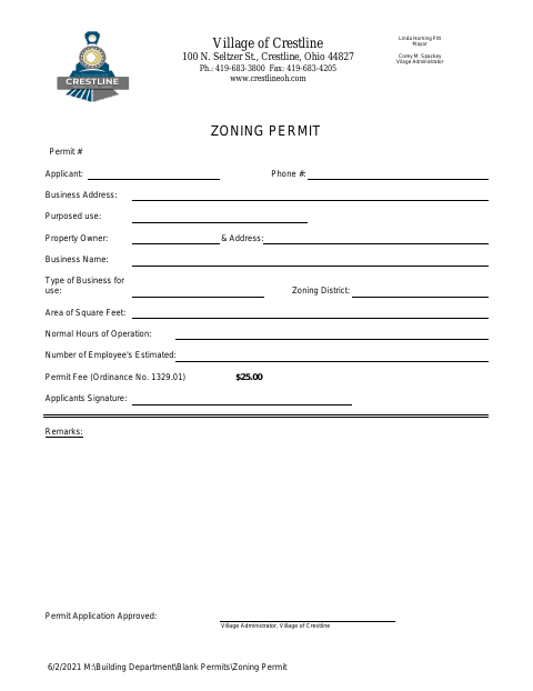 First page of the Zoning Permit