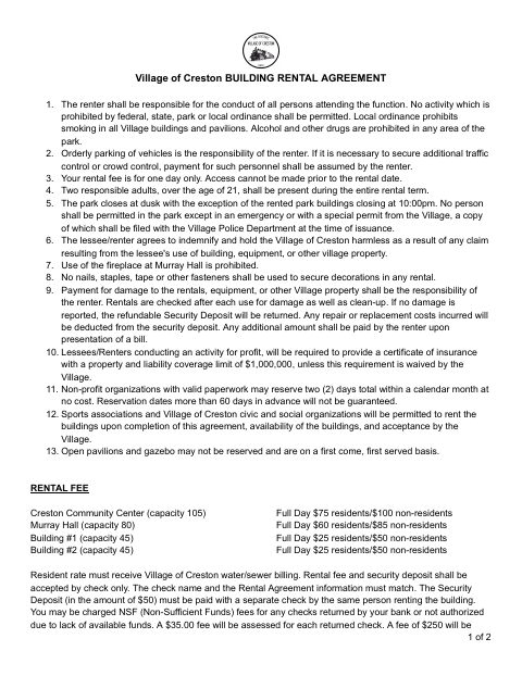 First page of the Building Rental Agreement
