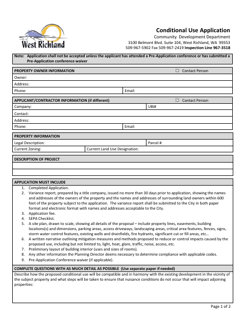 First page of the Conditional Use Application