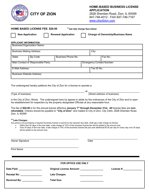 First page of the Home-Based Business License Application