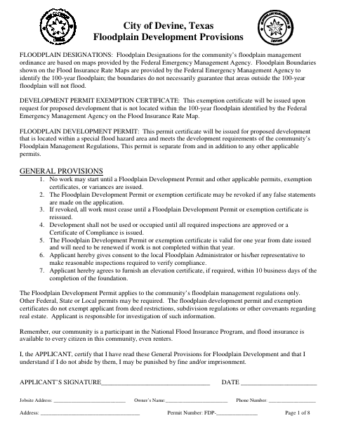 First page of the Floodplain Development Permit Application