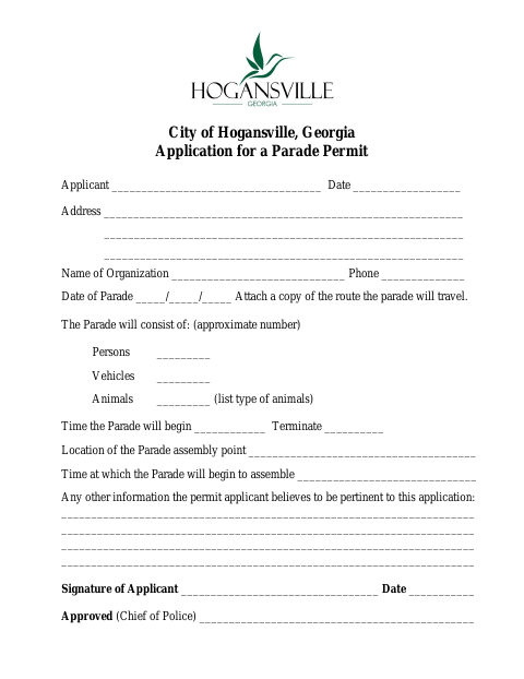 First page of the Application for a Parade Permit