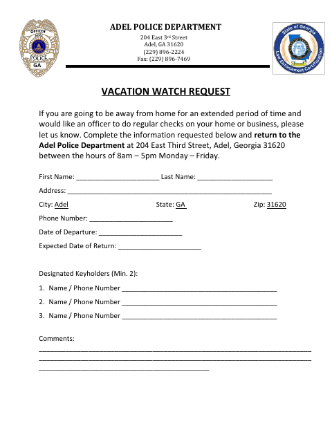 First page of the Vacation Watch Request