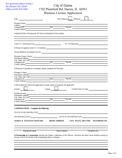 First page of the Business License Application