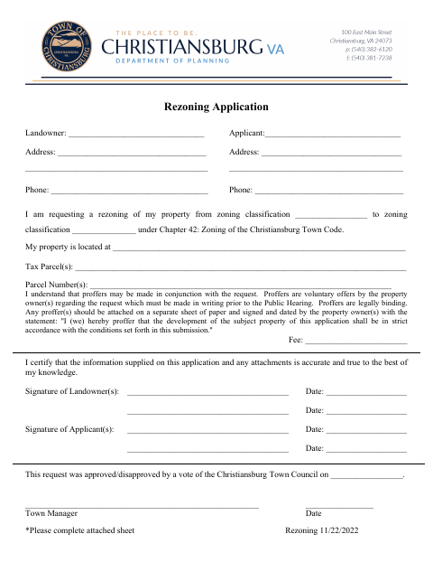 First page of the Rezoning Application
