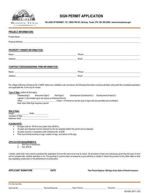 First page of the Sign Permit Application