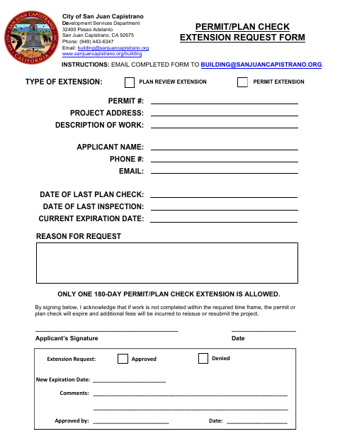 First page of the Permit/Plan Check Extension Request Form