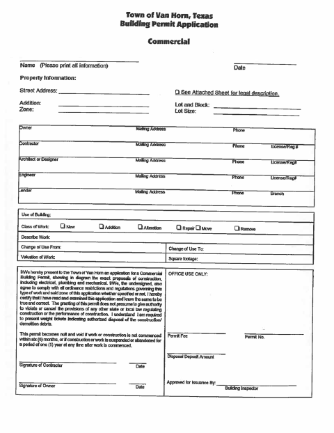 First page of the Commercial Building Permit Application
