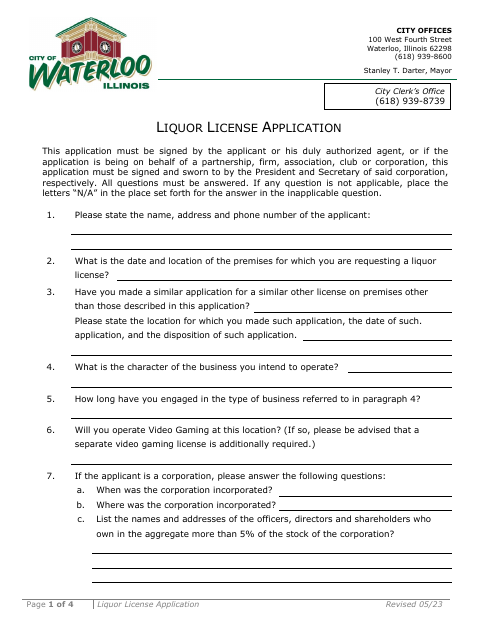 First page of the Liquor License Application