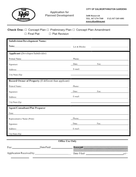 First page of the Planned Development Application