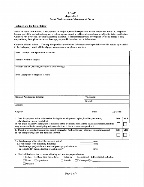First page of the Short Environmental Assessment Form (SEQR)