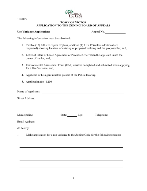 First page of the Use Variance Application
