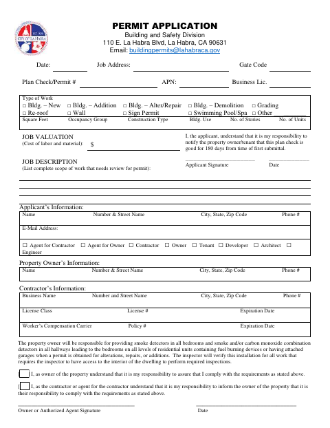 First page of the Permit Application