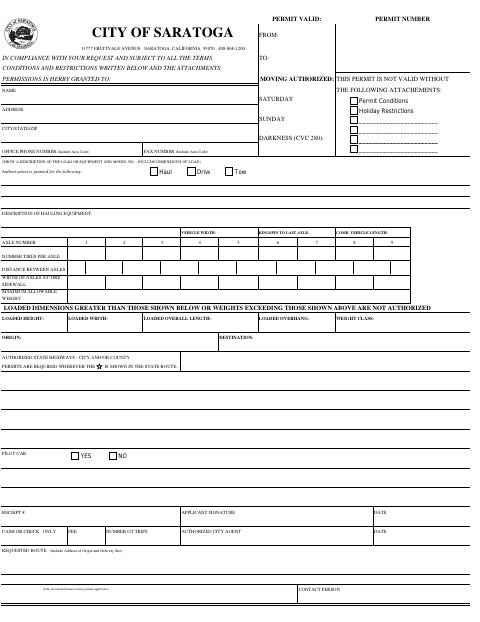 First page of the Oversize Load Permit Application