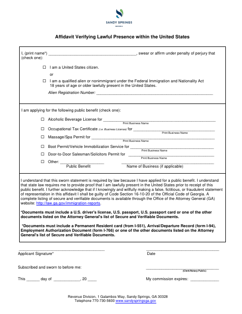 First page of the Business License Affidavits