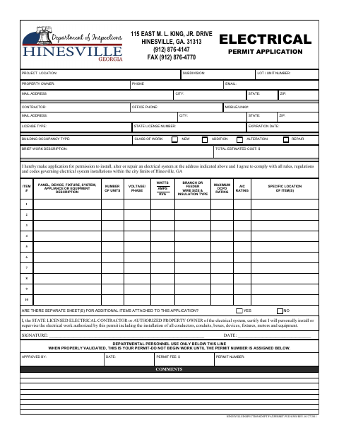 First page of the Electrical Permit Application
