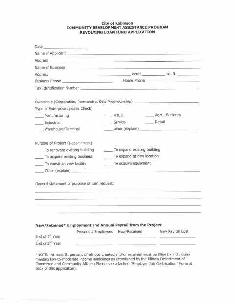 First page of the CDAP Loan Application