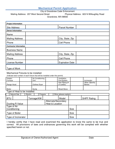 First page of the Mechanical Permit Application