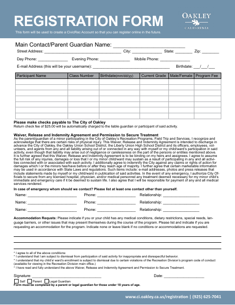 First page of the Registration Form