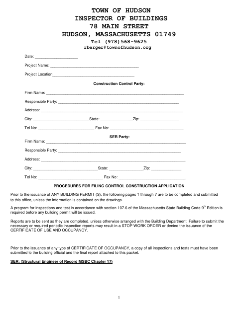 First page of the Construction Control Form
