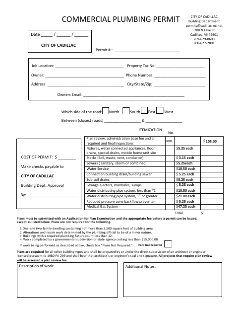 First page of the Commercial Plumbing Permit Application