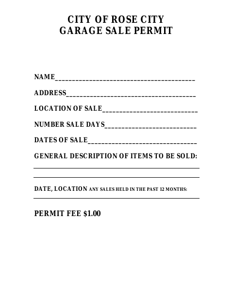 First page of the Garage Sale Permit