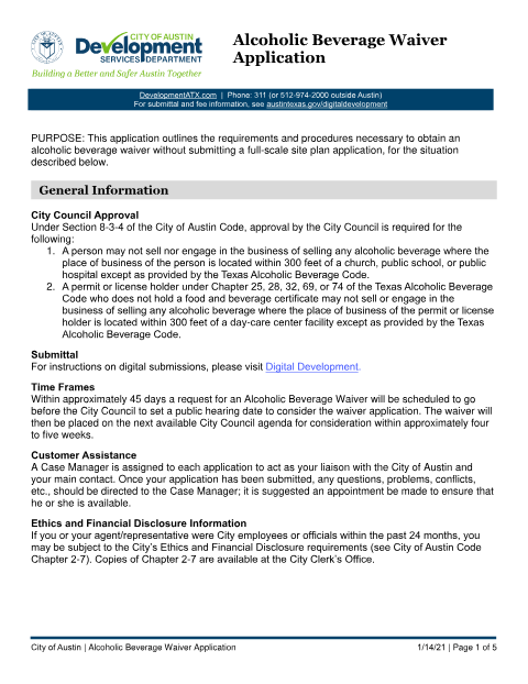 First page of the Alcoholic Beverage Waiver Application