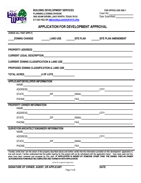 First page of the Application for Development Approval